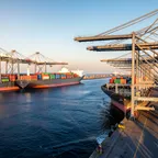 Küresel ticaret ve gümrük vergisi süreçlerini temsil eden hareketli bir uluslararası konteyner limanı.