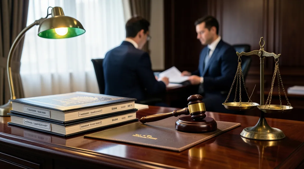 Tasarrufun iptali davası dosyaları ve hukuk kitapları ile prestijli bir avukatlık ofisi çalışma masası.
