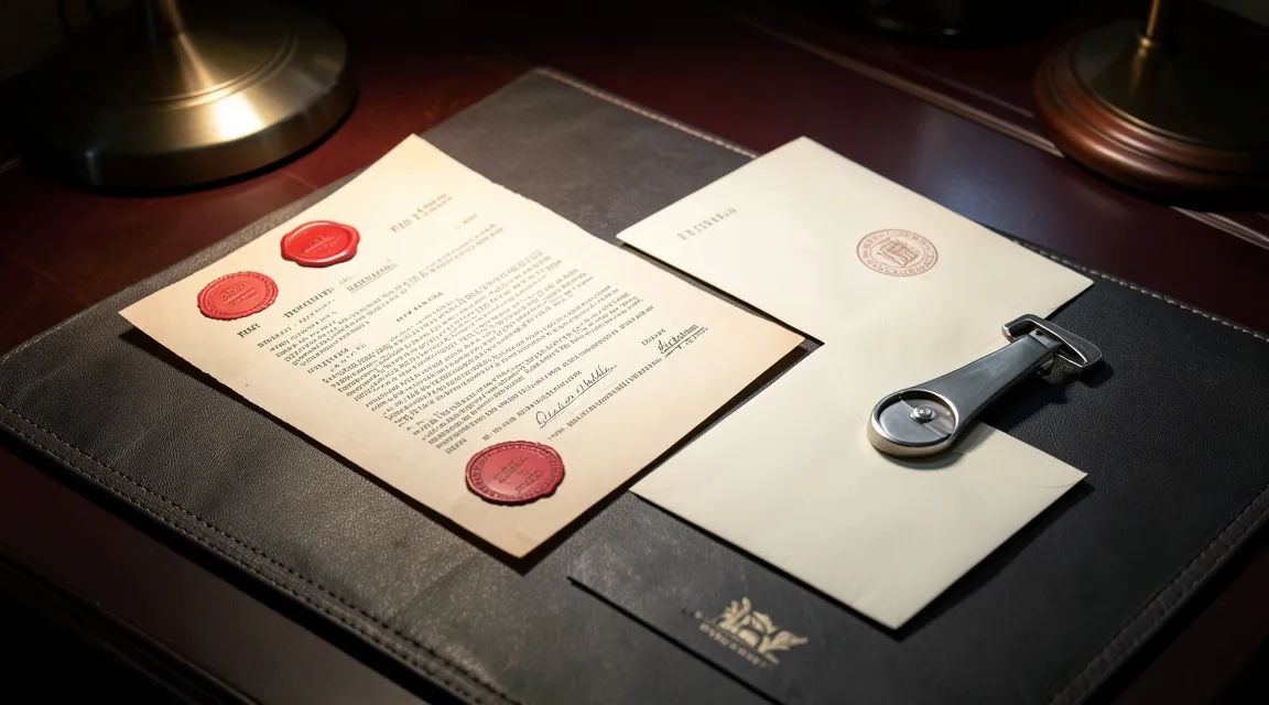 Formal notary notice document and official legal envelope for the statutory 30-day tenancy notification.